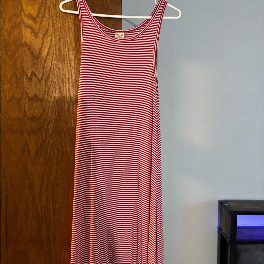 Red and White Striped Sleeveless Dress